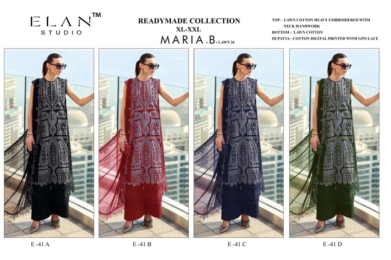 Elan E 41 A To D Cotton Embroidered Salwar Kameez