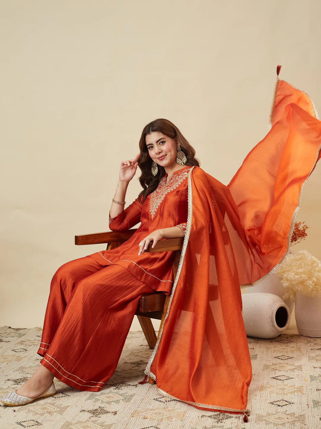 Navya Kurti 262 Party Wear Embroidery Worked Vichitra Silk Kurti with Bottom and Dupatta