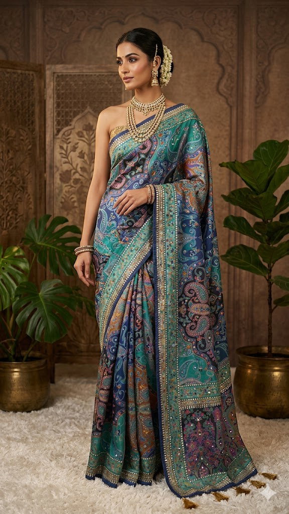 St D No 130 Chinon Silk Designer Handworked Saree Collection