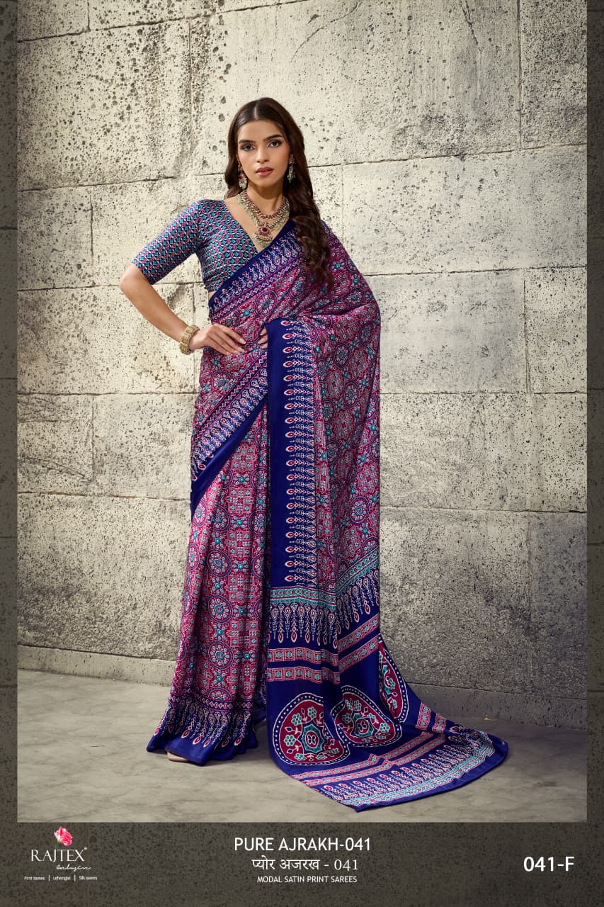 Rajtex Pure Ajrakh 041 Modal Satin Ajrakh Printed Saree
