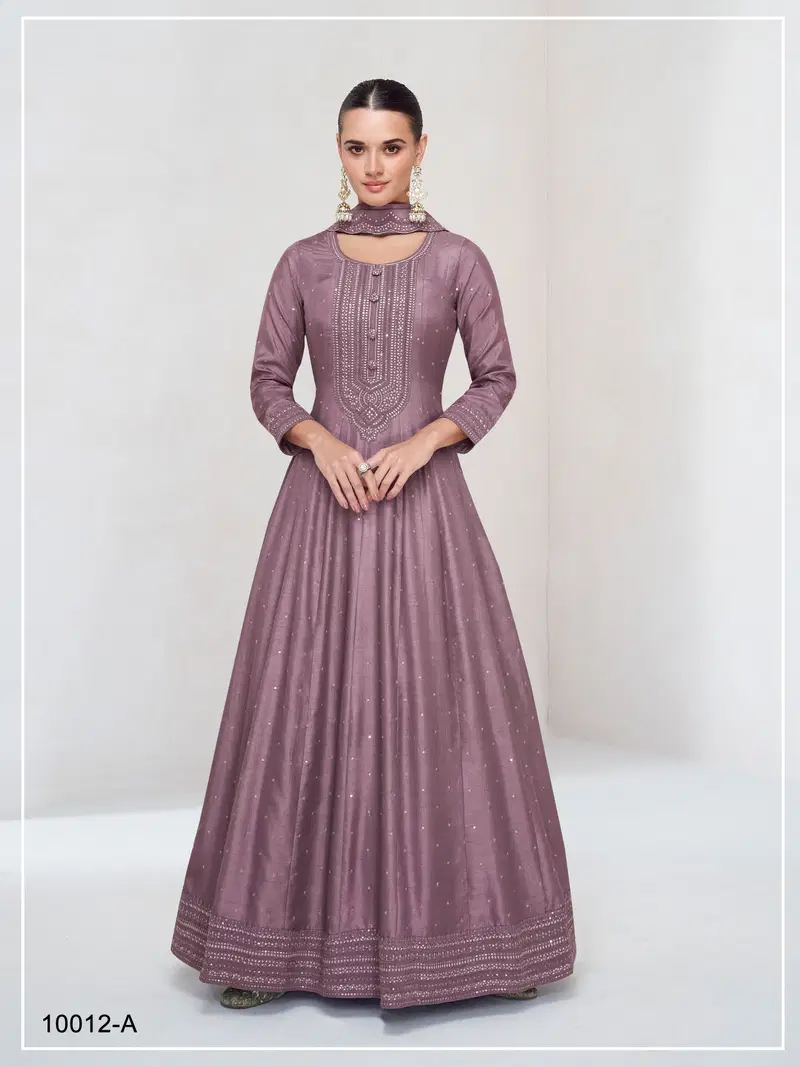 10012 Master Colors A To D Vichitra Silk Embroidered Gown With Dupatta