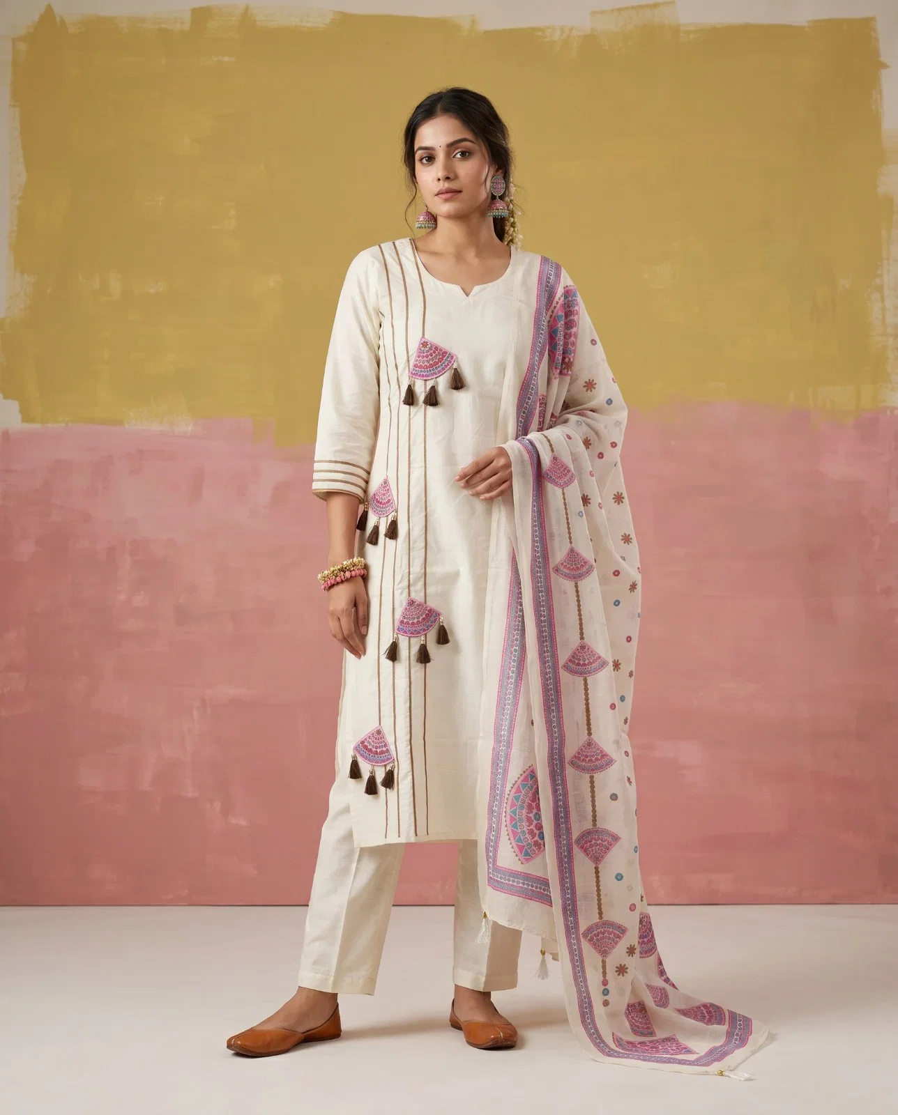 Naisha K 1029 Cotton Slub Manual Worked Kurti With Bottom Dupatta