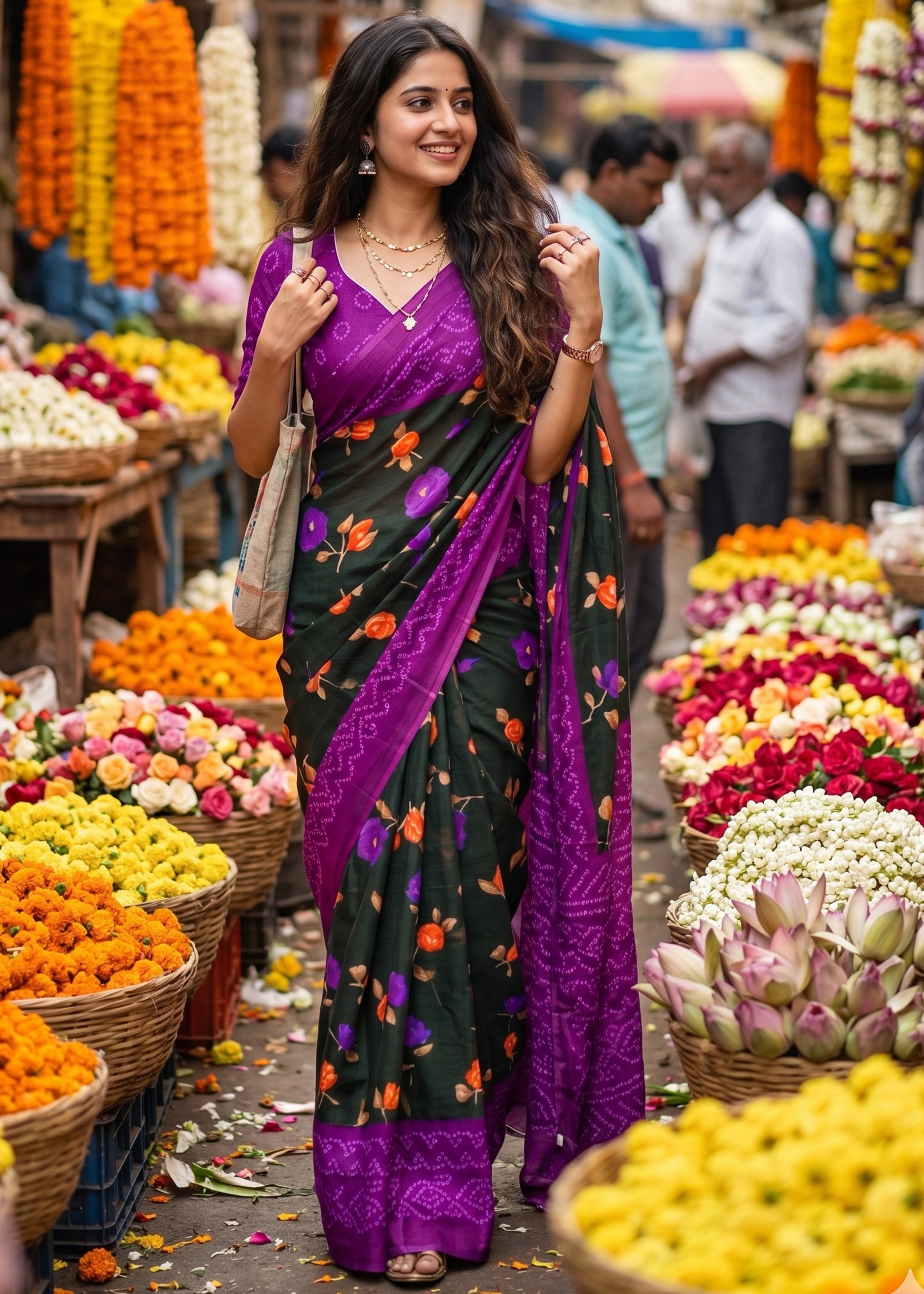 Sm Yami 128 Mal Cotton Flower With Bandhani Block Printed Saree