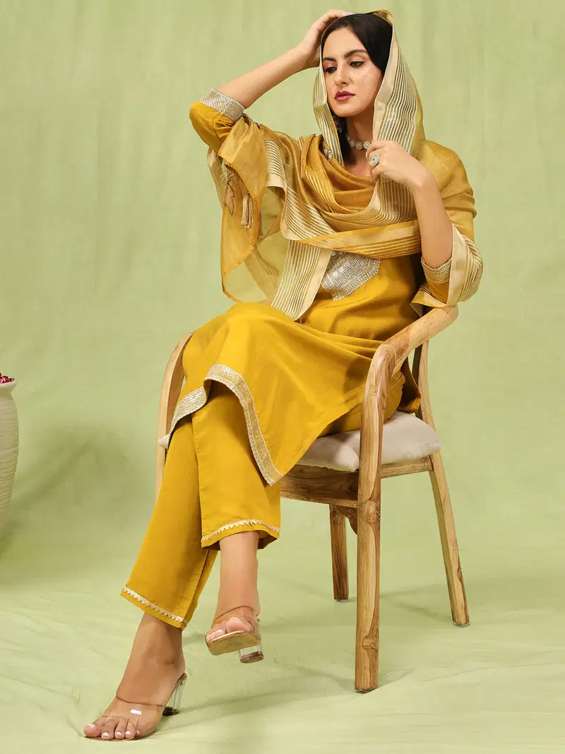 Vp 9585 Viscose Roman Silk Embroidered Kurta Pant With Dupatta