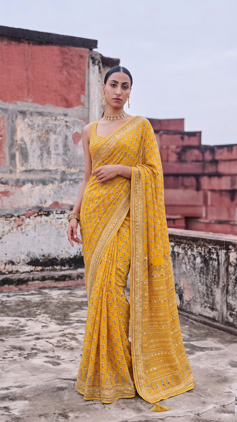St D No 115 Soft Faux Georgette Handworked Saree Collection