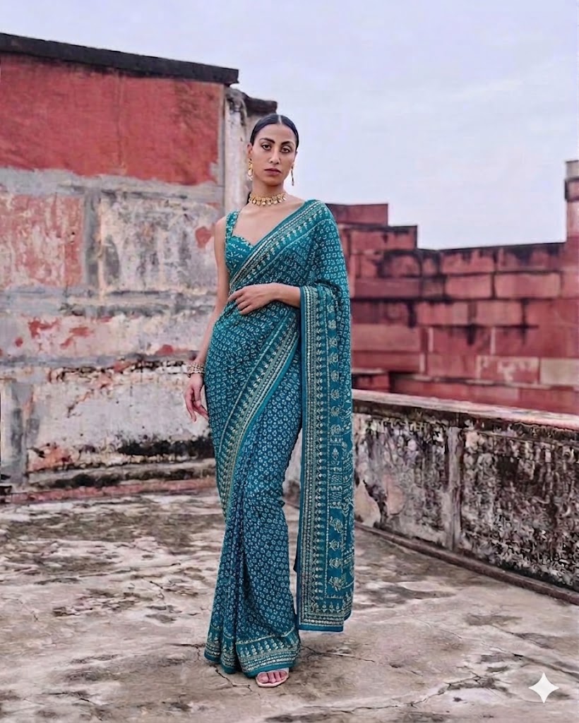 St D No 115 Soft Faux Georgette Handworked Saree Collection