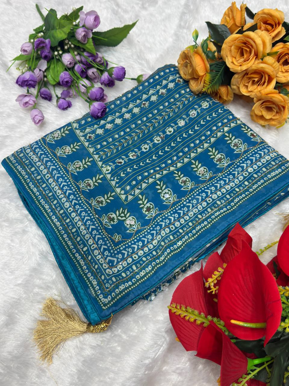 St D No 115 Soft Faux Georgette Handworked Saree Collection