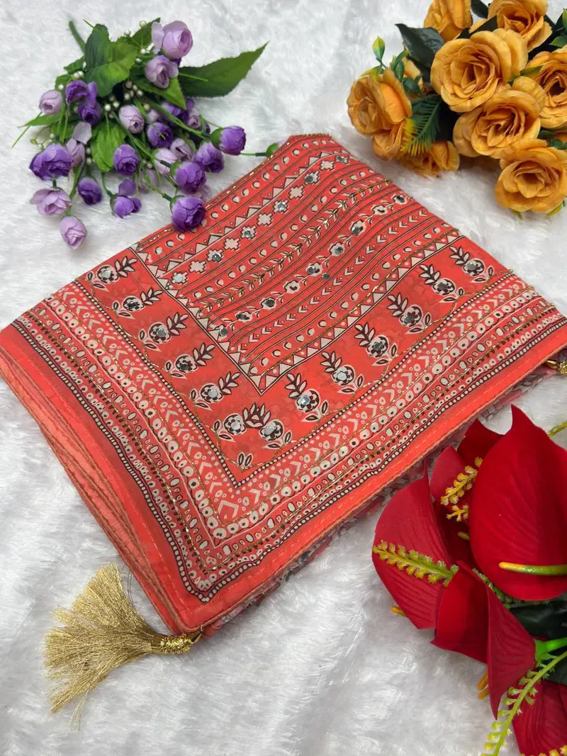 St D No 115 Soft Faux Georgette Handworked Saree Collection