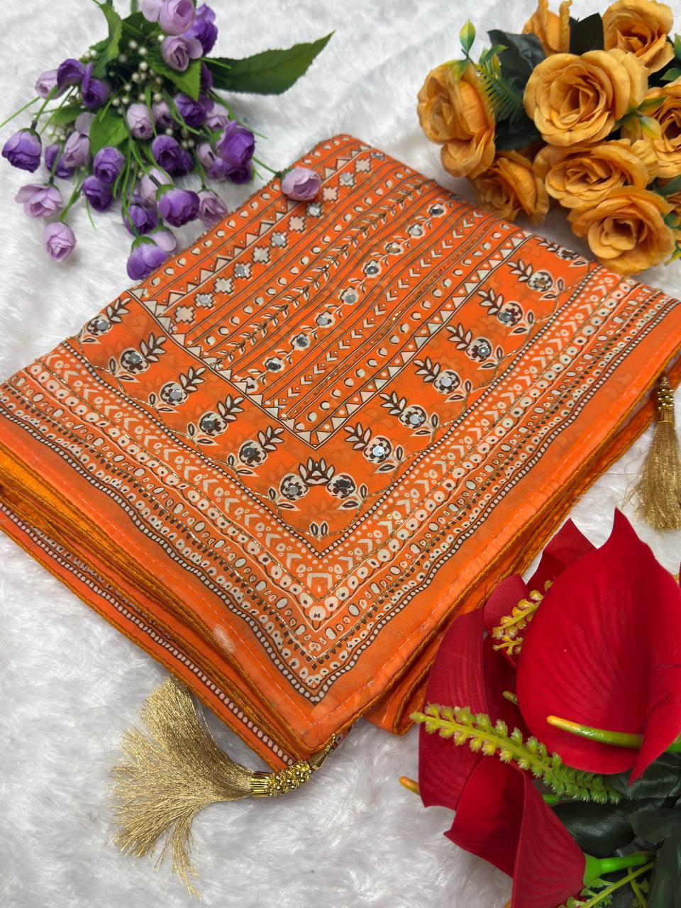 St D No 115 Soft Faux Georgette Handworked Saree Collection