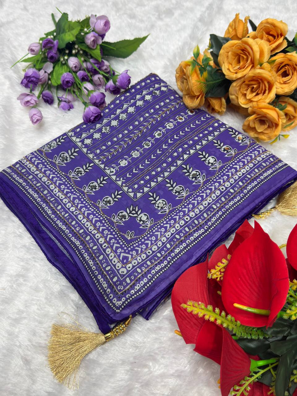 St D No 115 Soft Faux Georgette Handworked Saree Collection