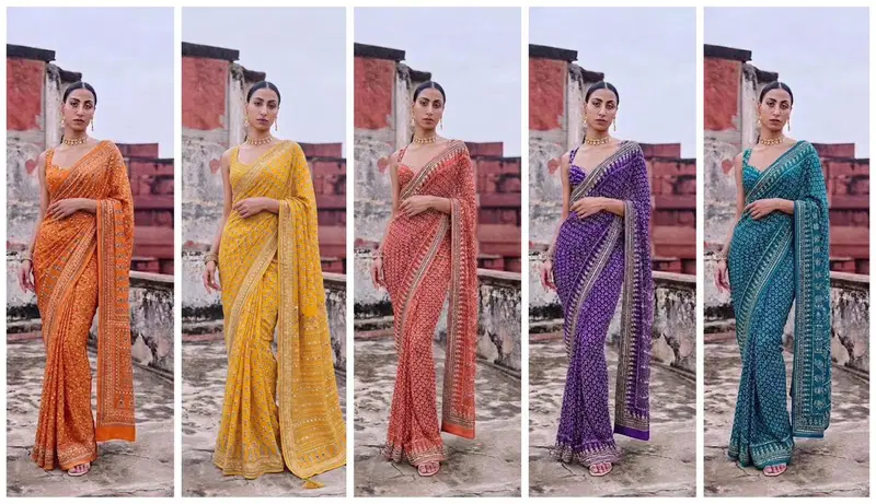 St D No 115 Soft Faux Georgette Handworked Saree Collection