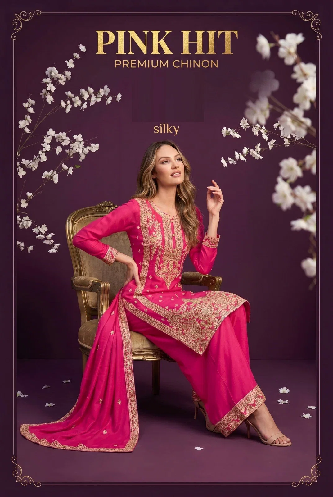 Silky Pink Hit Chinon Embroidered Salwar Kameez