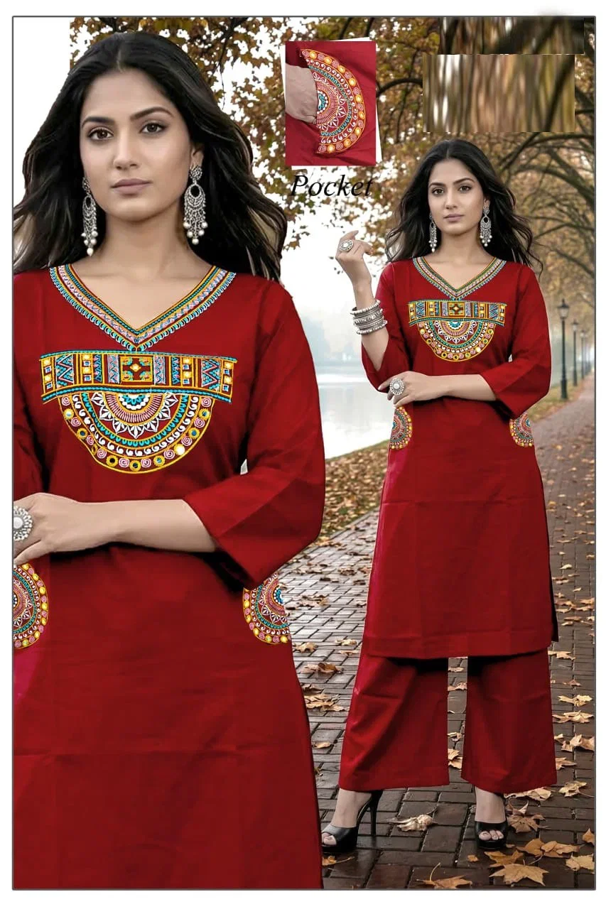Lrc 09 Dhabu Cotton Embroidered Kurti With Bottom Collection