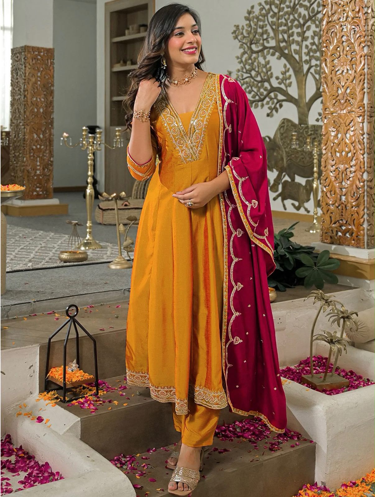 NCO 192 Vichitra Silk Embroidery Kurti Bottom With Dupatta