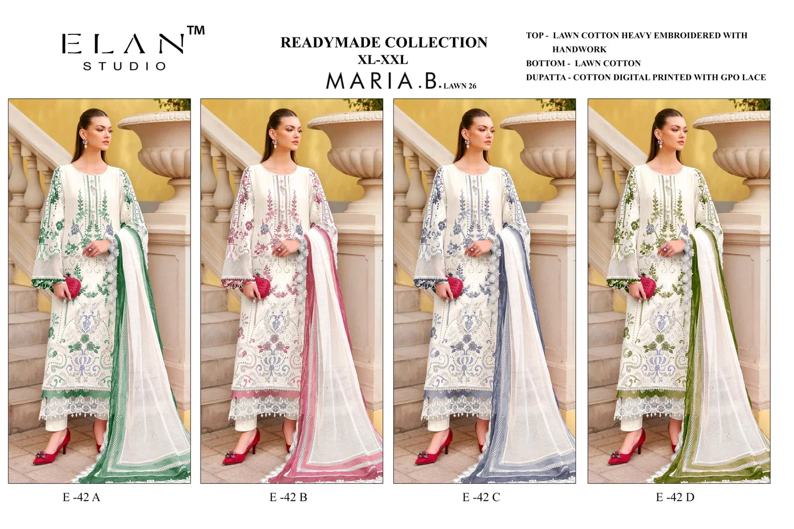 Elan E 42 Cambric Cotton Embroidered Salwar Kameez