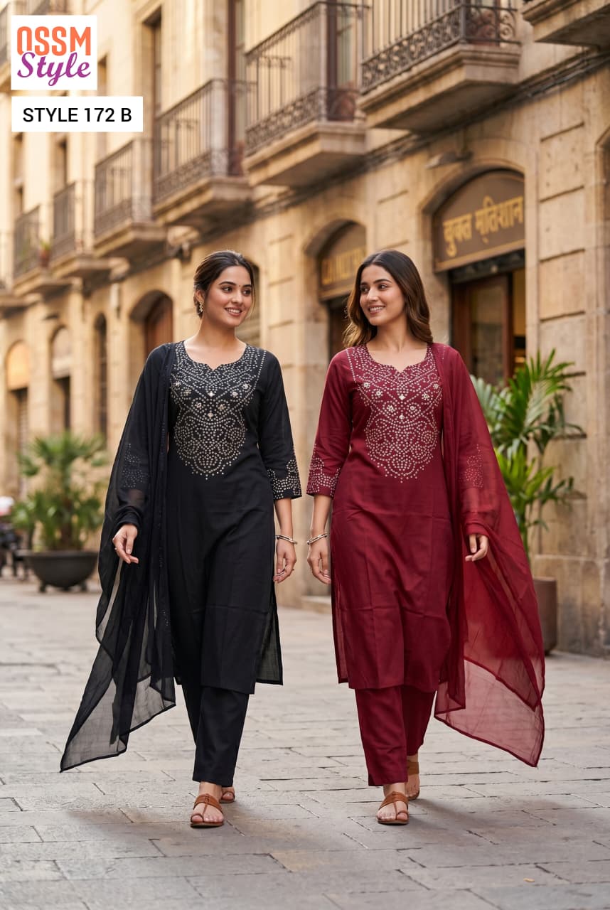 Ossm Style 172 A And B Rayon Discharge Printed Kurti With Bottom Dupatta