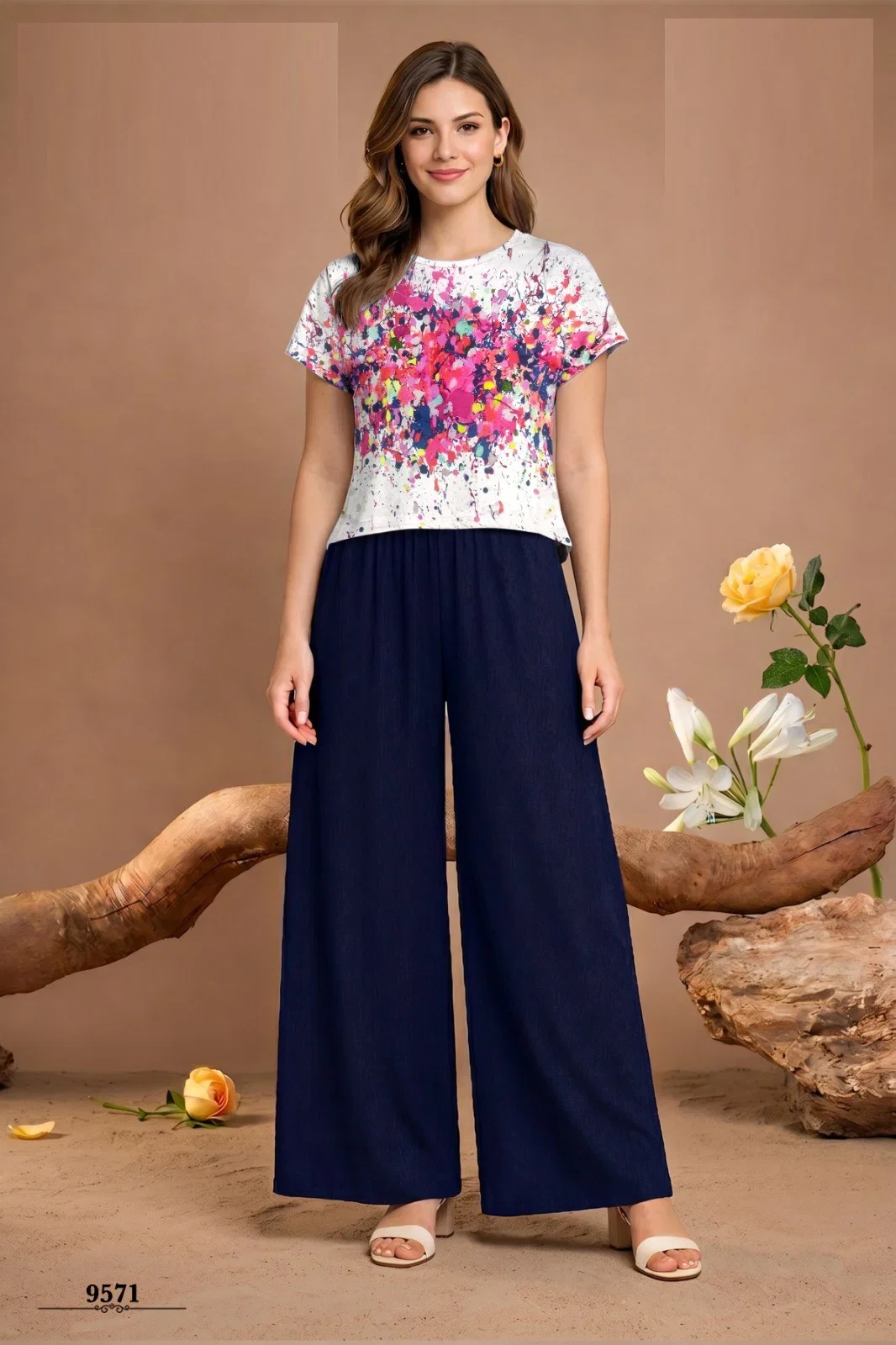 Emily 9571 Rich Ny Prited Top And Bottom Collection