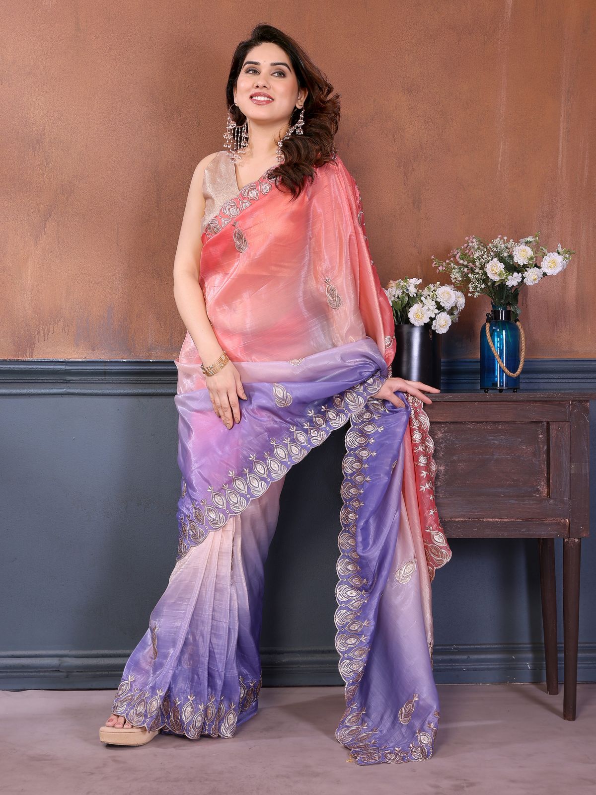 Csn Silk Gold Crush Silk With Embroidery Worked Saree Collection