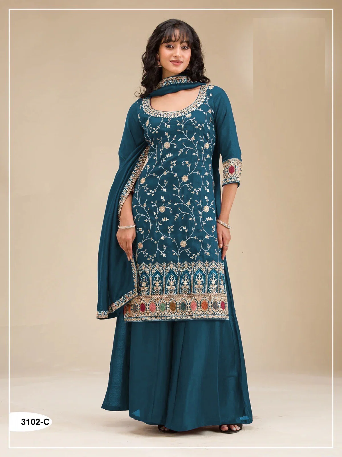 3102 Master Colors A To E Blooming Vichitra Embroidered Salwar Kameez