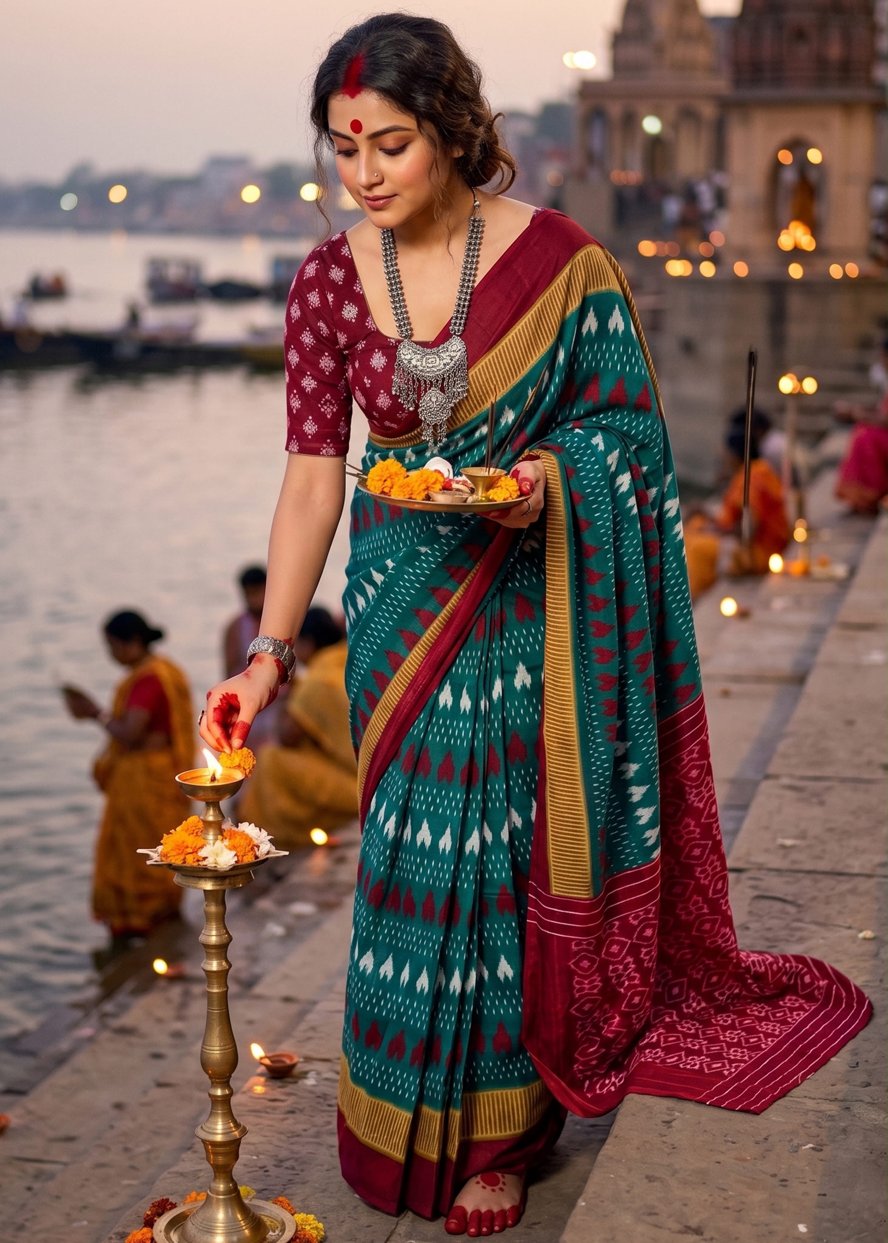 Sm Yami 131 Mal Cotton Ikkat Hand Printed Saree