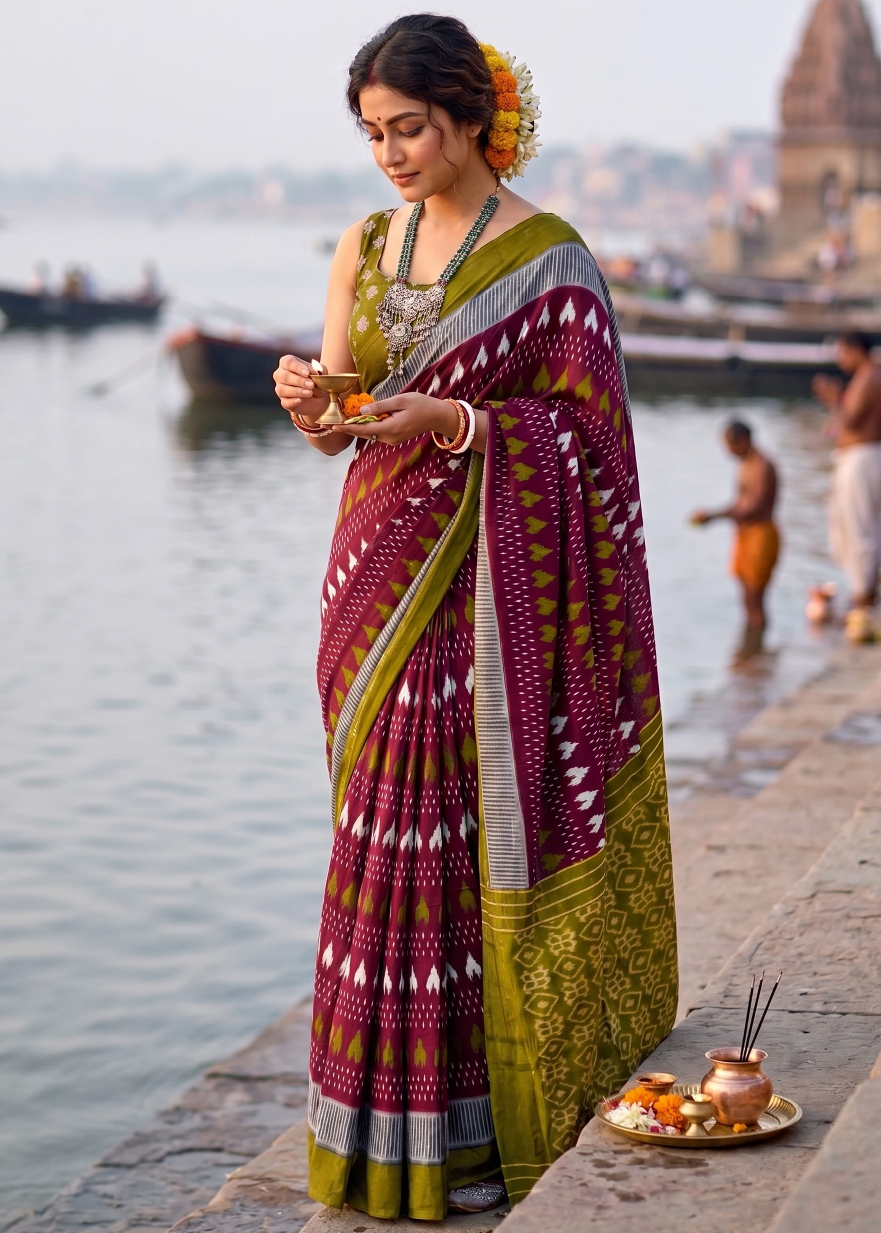Sm Yami 131 Mal Cotton Ikkat Hand Printed Saree