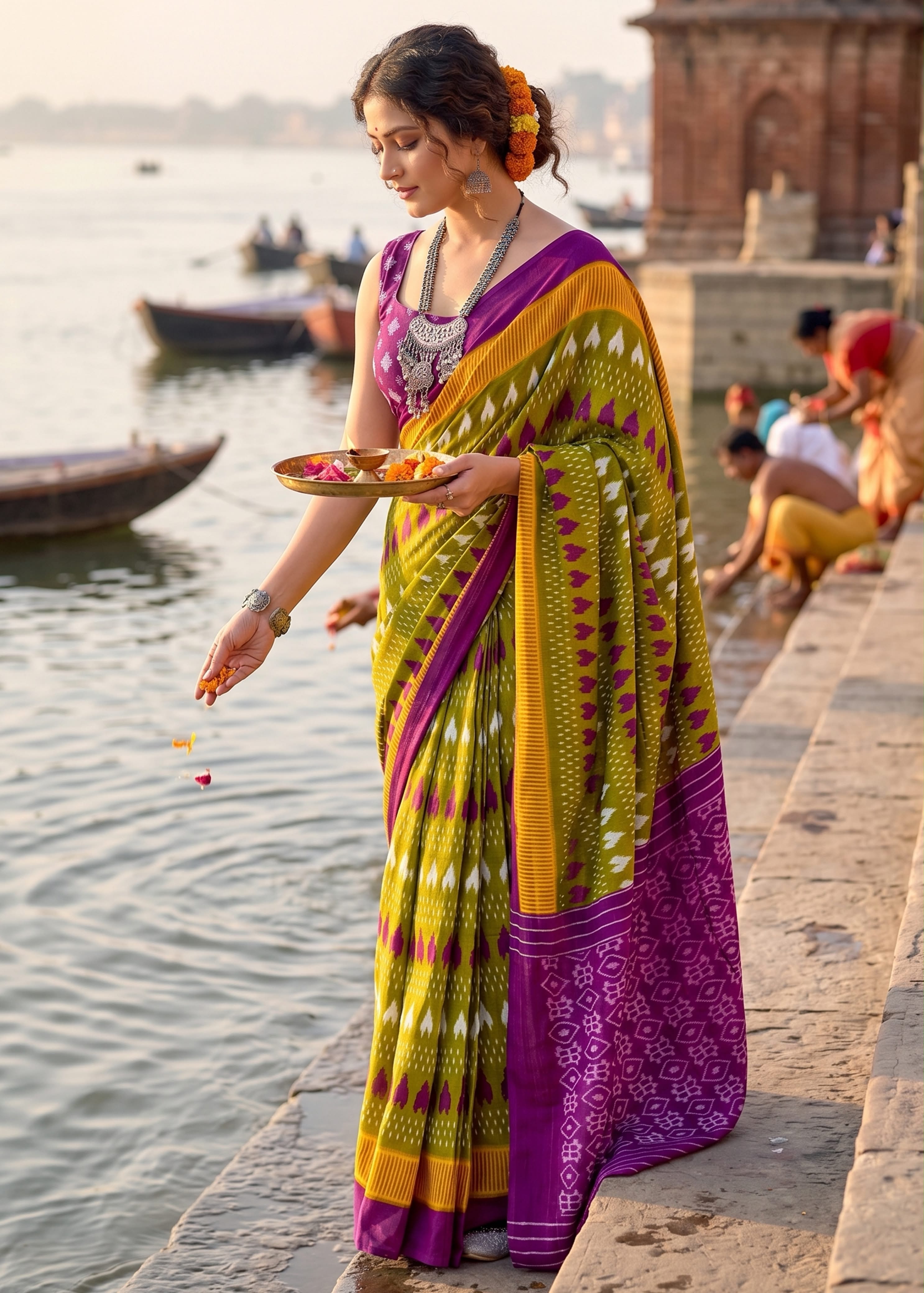 Sm Yami 131 Mal Cotton Ikkat Hand Printed Saree