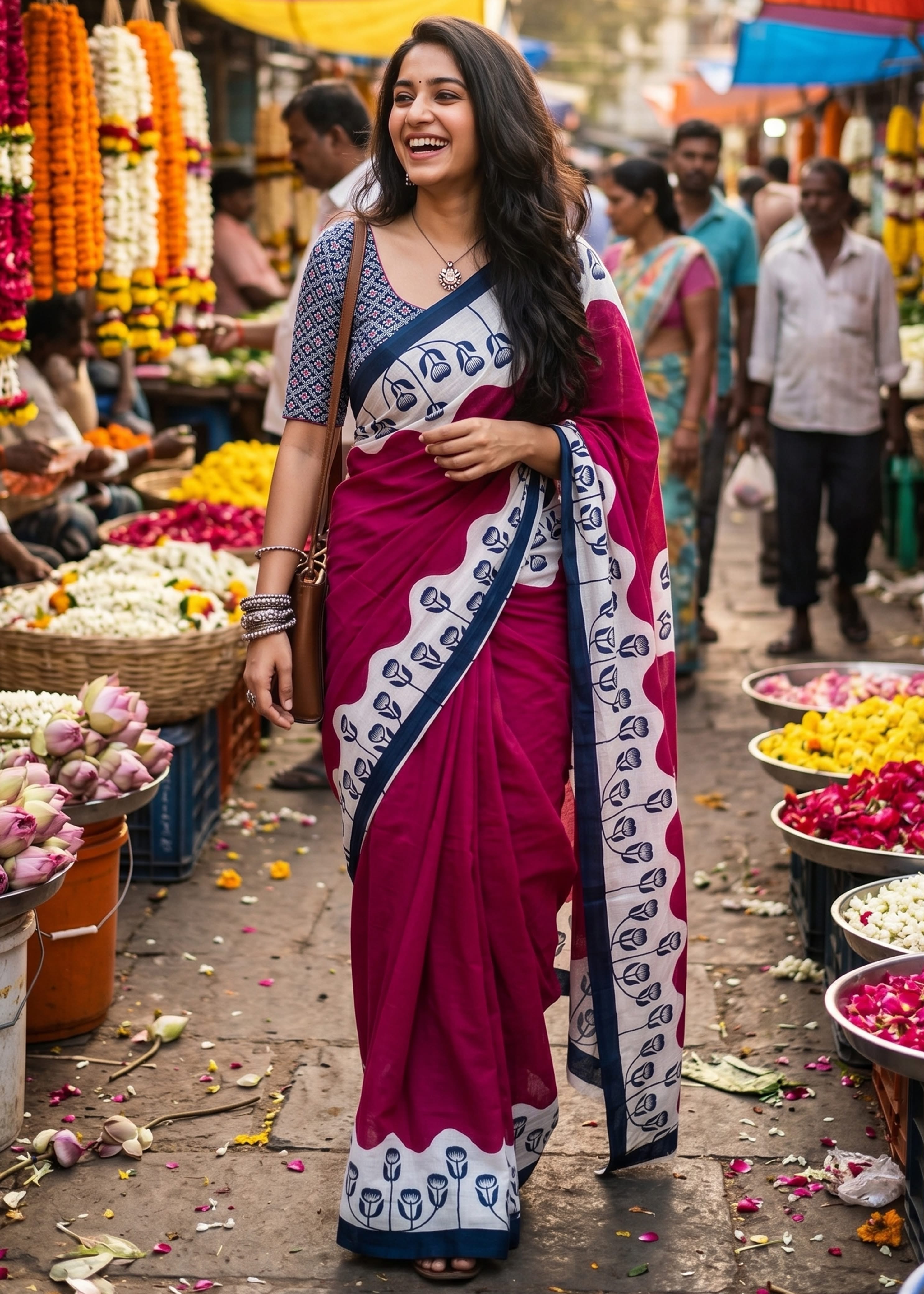 Sm Yami 132 Pure Cotton Hand Block Printed Saree