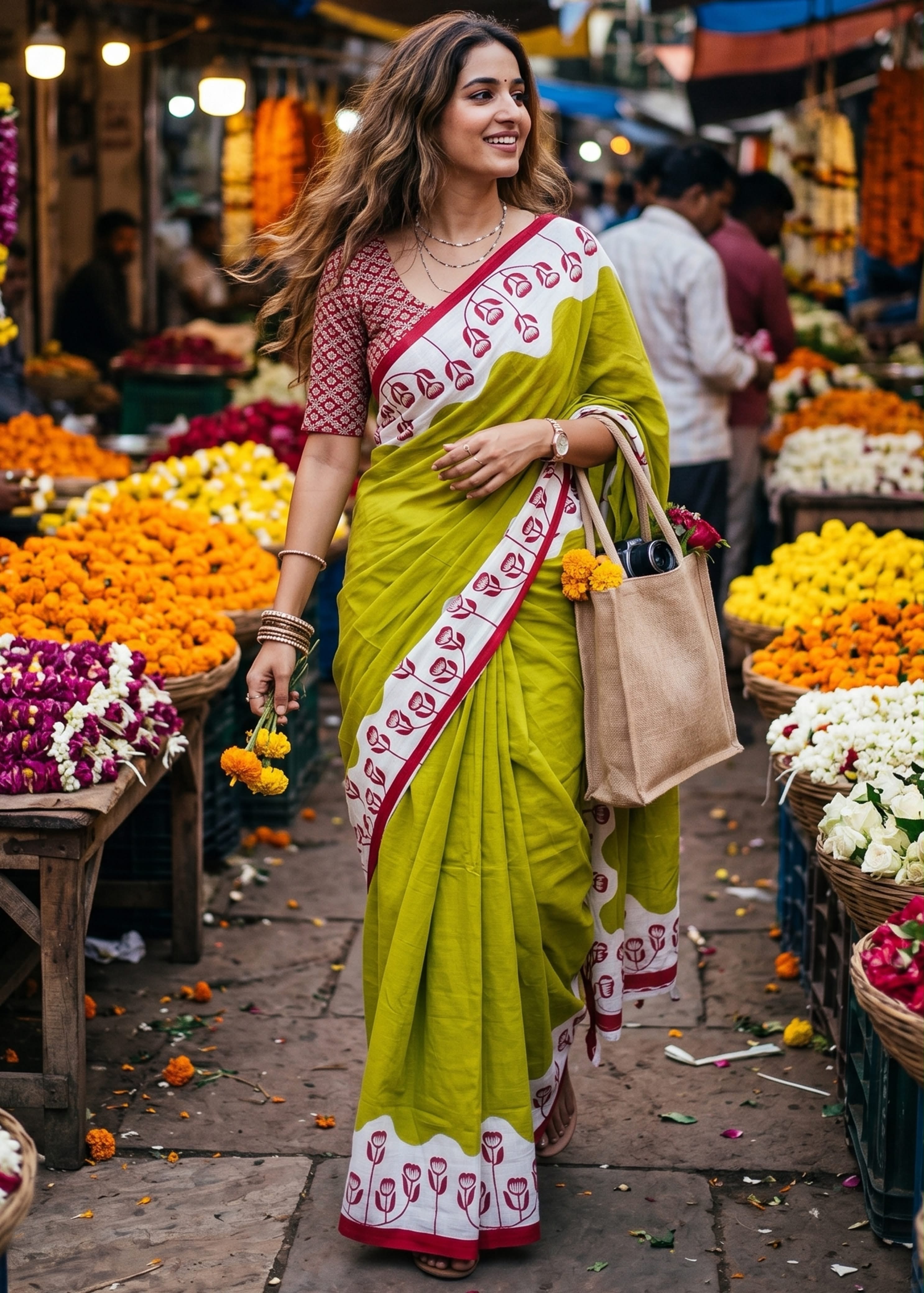 Sm Yami 132 Pure Cotton Hand Block Printed Saree