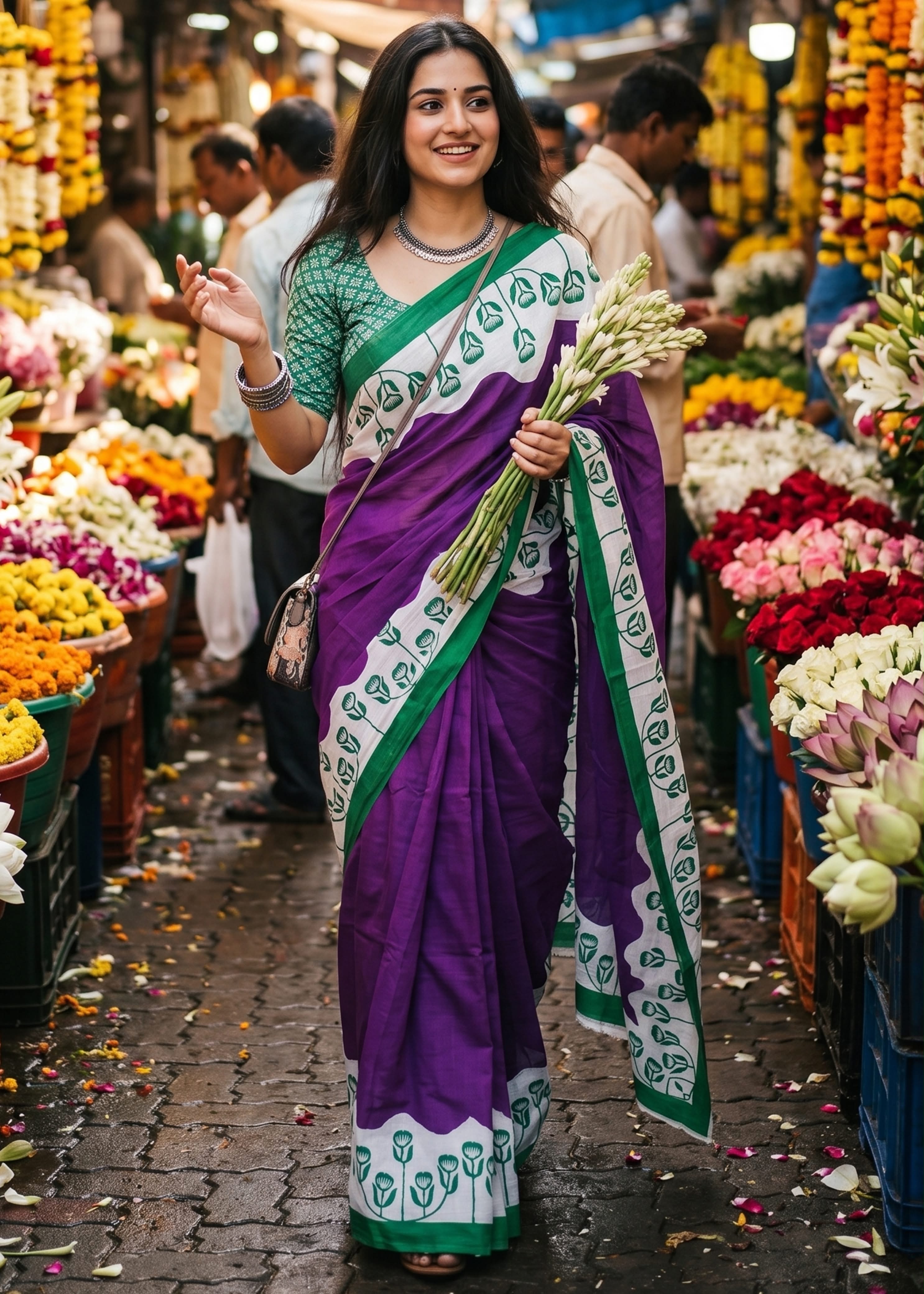 Sm Yami 132 Pure Cotton Hand Block Printed Saree