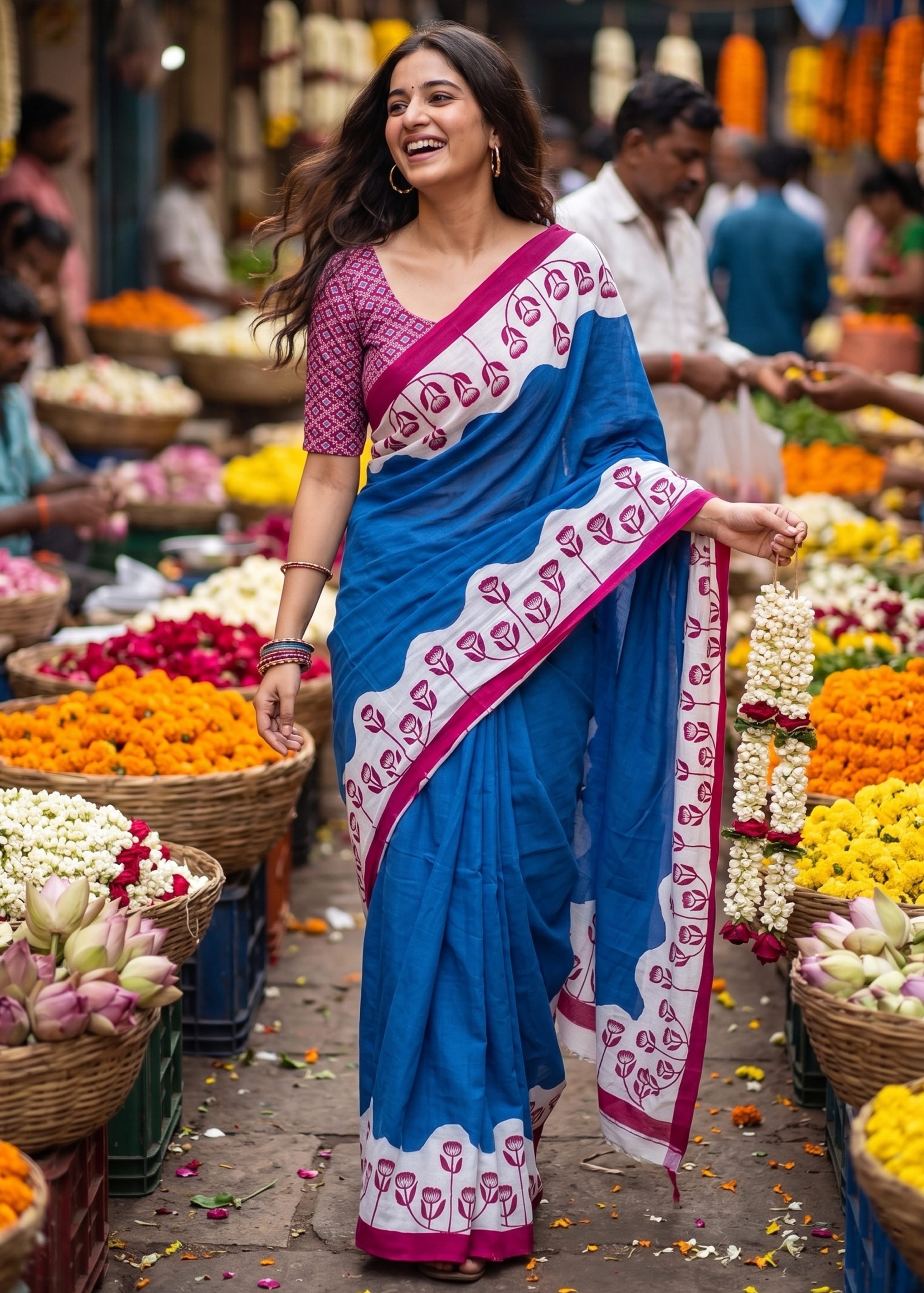 Sm Yami 132 Pure Cotton Hand Block Printed Saree