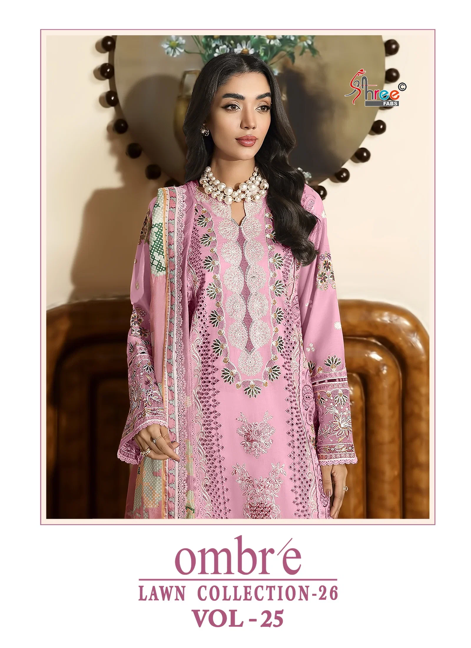 Shree Ombre Lawn Collection 26 Vol 25 Chiffon Dupatta Cotton Salwar Kameez