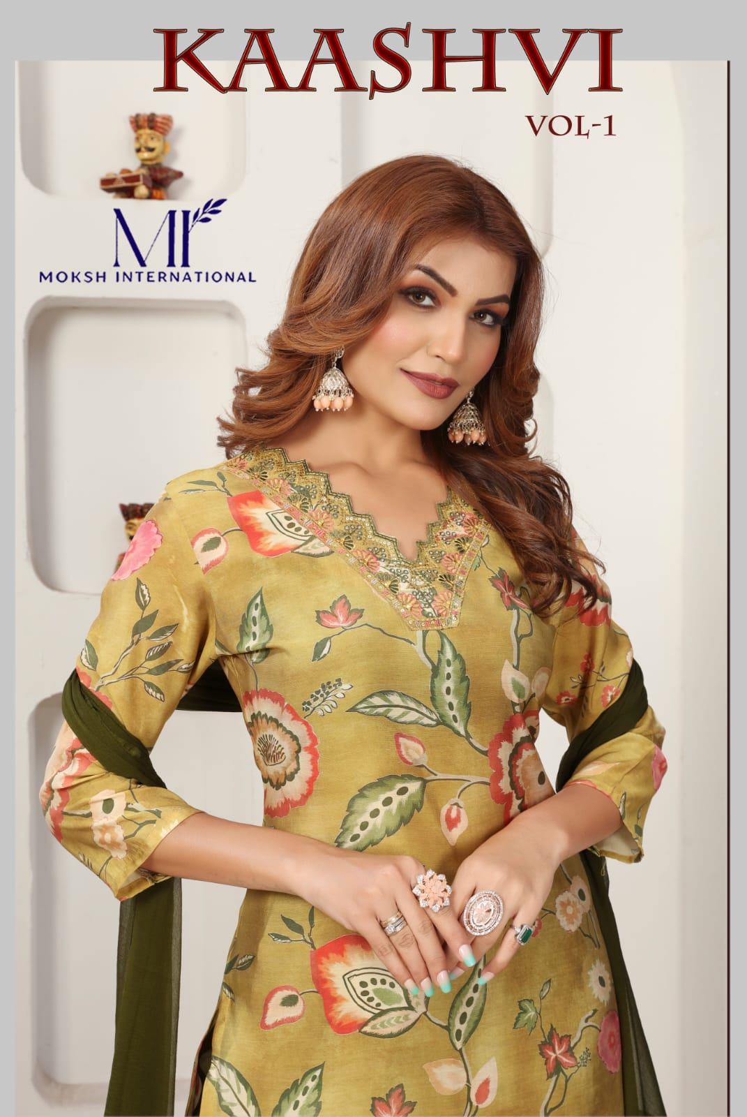 Moksh Kaashvi D No 9011 Chanderi Hand Worked Kurti With Bottom Dupatta