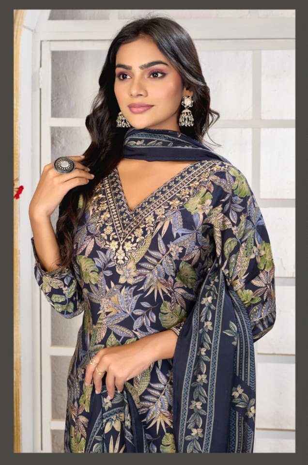 Moksh Gori D No 1438 Chanderi Embroidery Worked Kurti With Bottom Dupatta