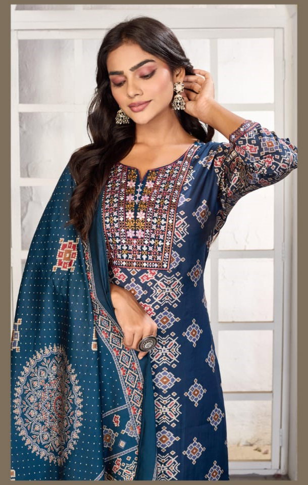 Moksh Gori D No 1431 Chanderi Hand Worked Kurti With Bottom Dupatta