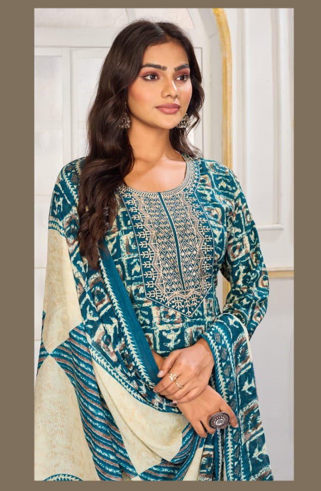 Moksh Gori D No 1432 Heavy Reyon Embroidery Worked Kurti With Bottom Dupatta