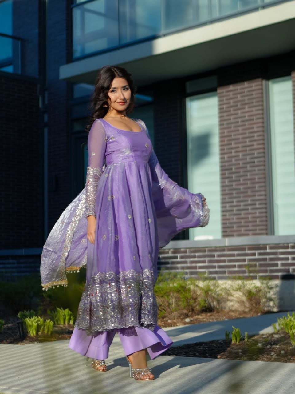 Glory KD 1619 Purple Fendy Silk Readymade Anarkali With Pant And Dupatta