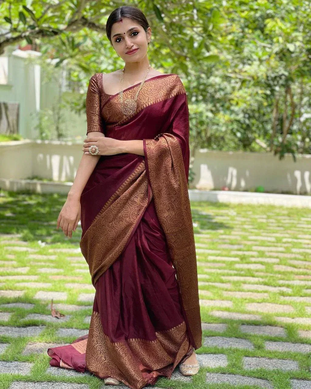 Sh Jcq 123 Maroon Soft Lichi Silk Zari Worked Saree Collection
