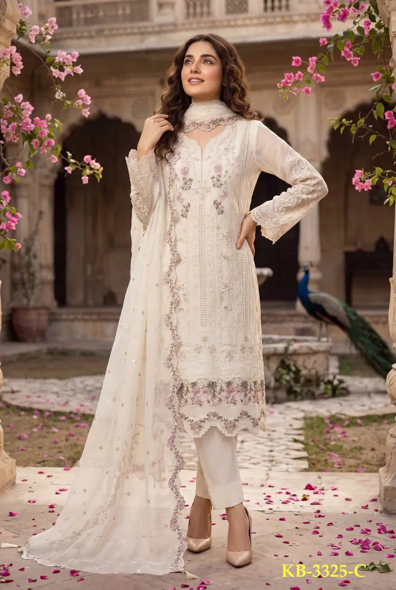 Kb 3325 Super Hit Chiffon With Handworked Pakistani Salwar Suit