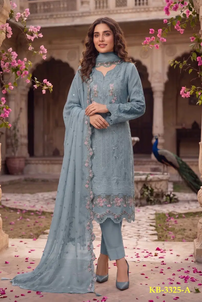 Kb 3325 Super Hit Chiffon With Handworked Pakistani Salwar Suit