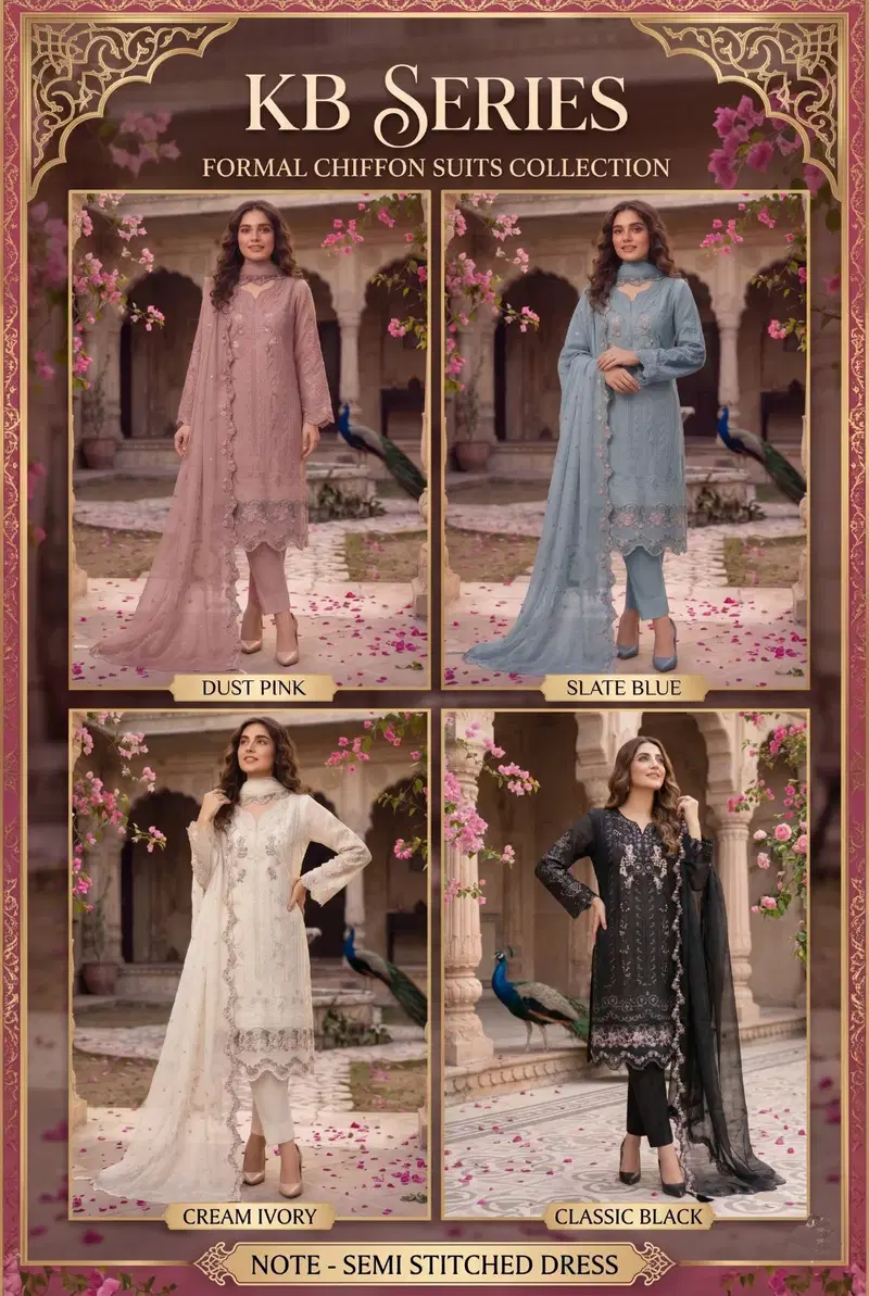 Kb 3325 Super Hit Chiffon With Handworked Pakistani Salwar Suit