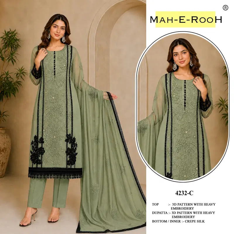 Mah E Rooh 4232 Organza Embroidered Salwar Kameez