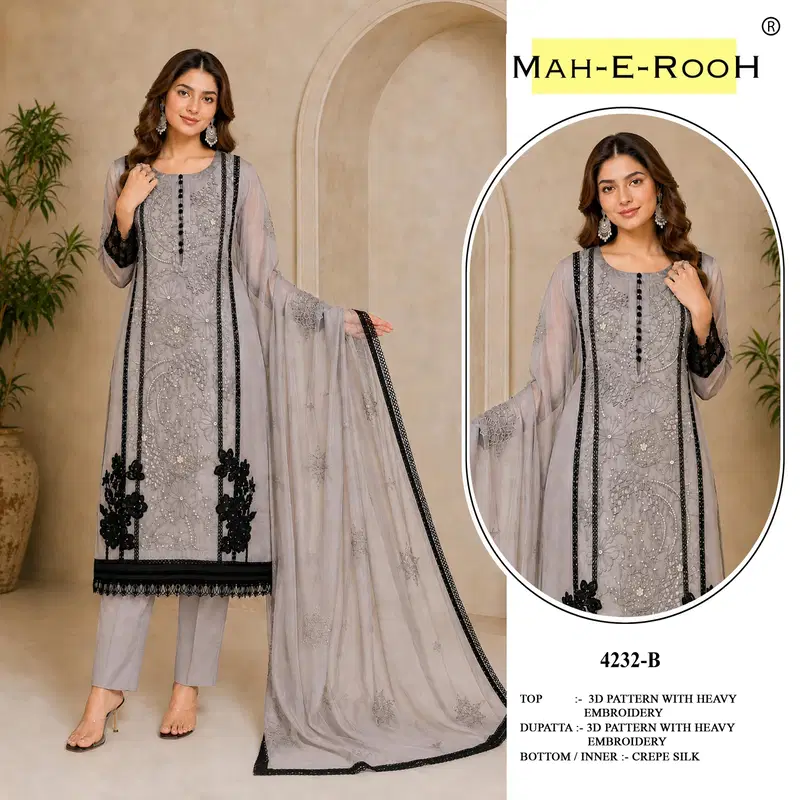 Mah E Rooh 4232 Organza Embroidered Salwar Kameez