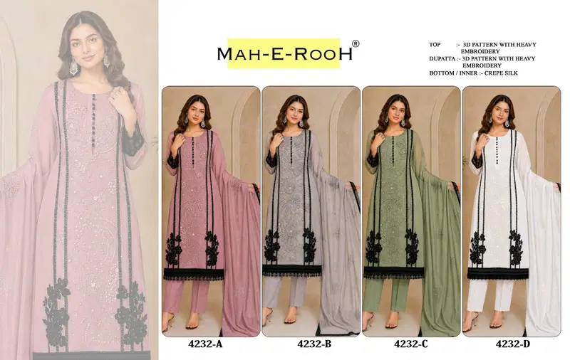 Mah E Rooh 4232 Organza Embroidered Salwar Kameez