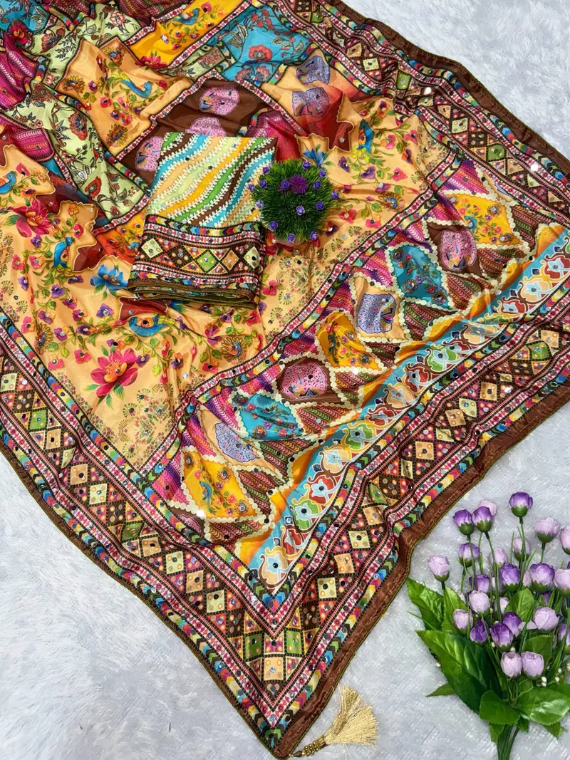 St D No 132 Chinon Silk Designer Handworked Saree Collection