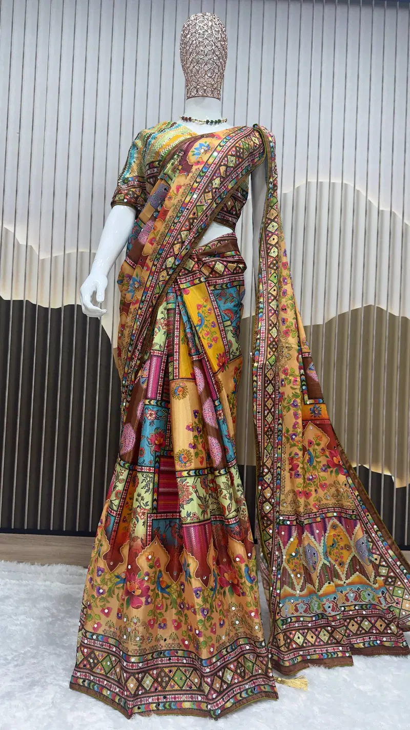 St D No 132 Chinon Silk Designer Handworked Saree Collection