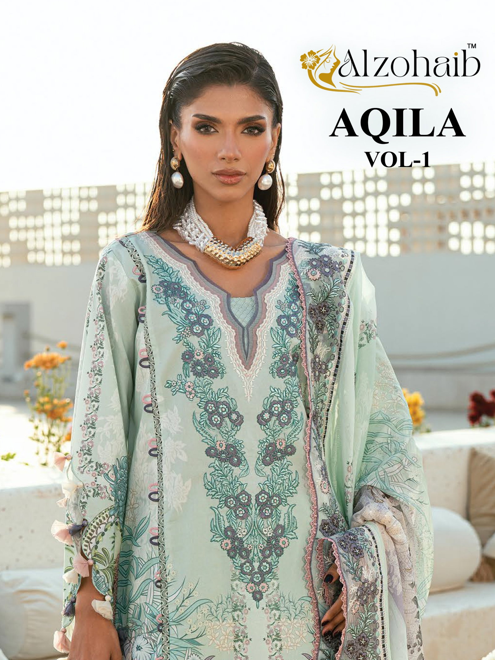 Alzohaib Aqila Vol 1 Chiffon Dupatta Cotton Embroidered Salwar Kameez