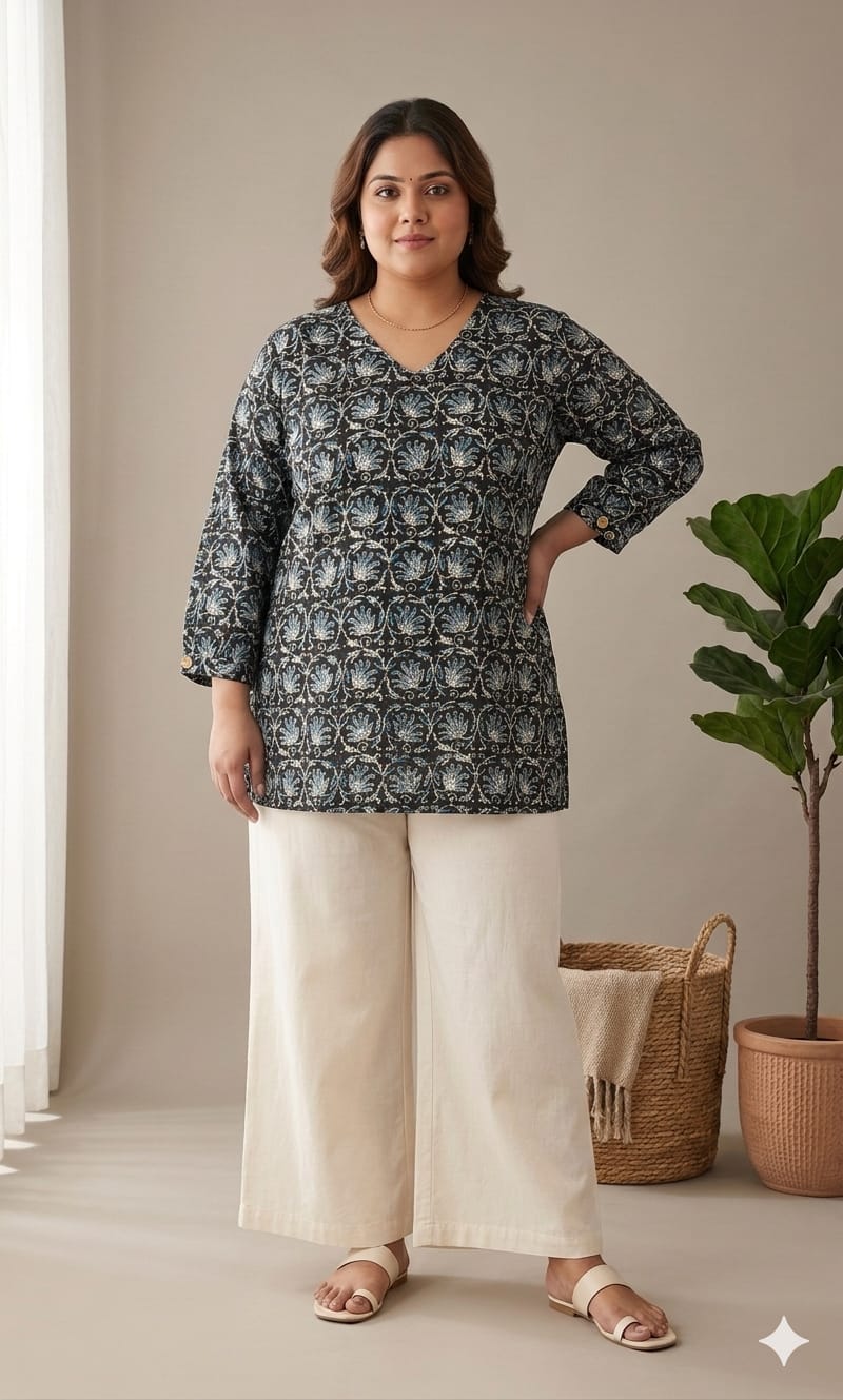 Naisha K 1035 Cotton Plus Size V Neck Top