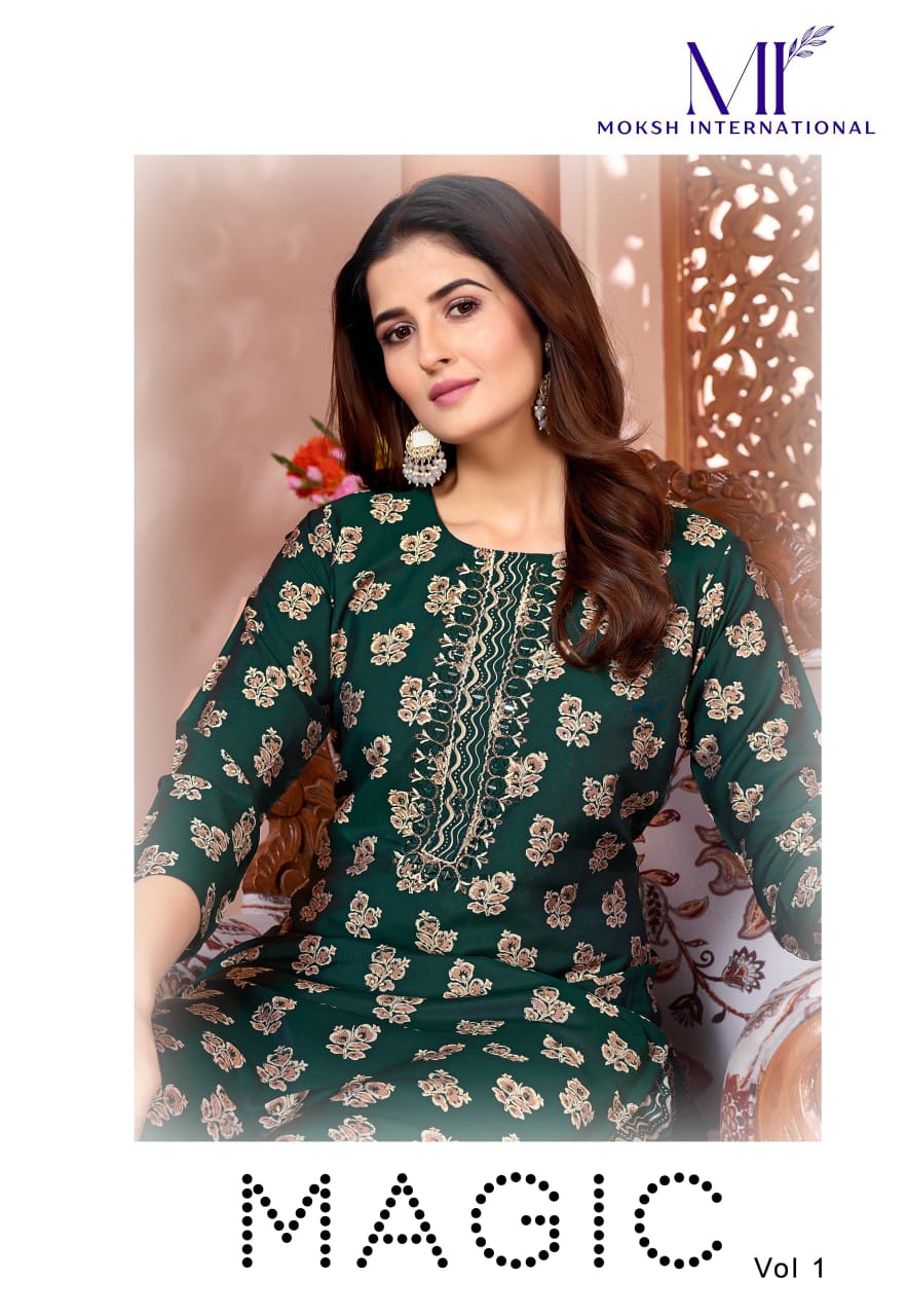 Moksh Magic D. No 8494 Premium Royal Silk With Handwork Kurti Pant Collection