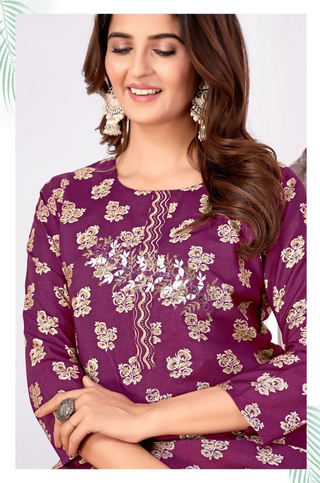 Moksh Magic D. No 8497 Premium Royal Silk With Handwork Kurti Pant Collection