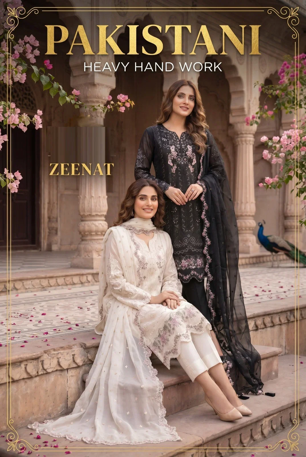 Zeenat Chiffon Handworked Kurti With Bottom Dupatta